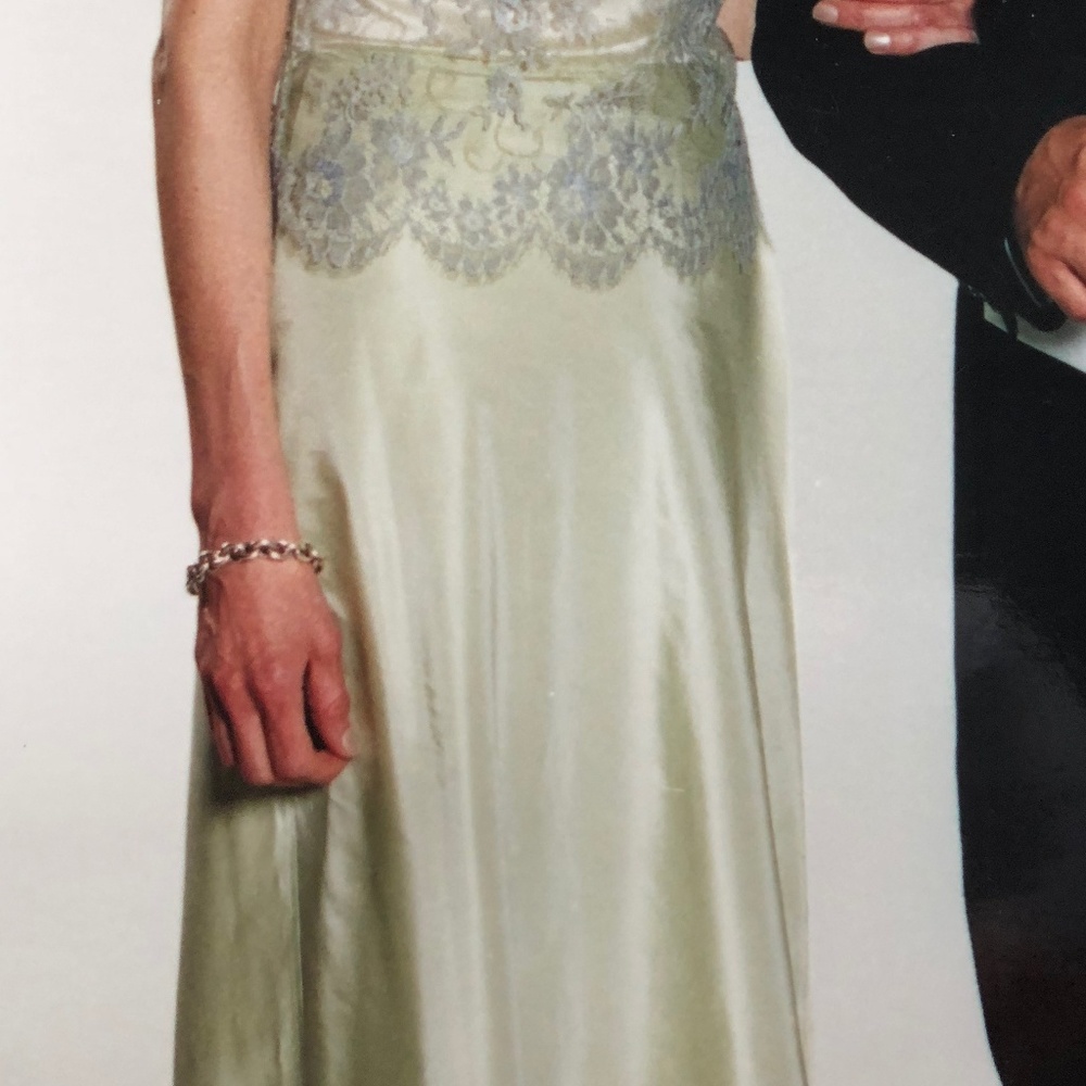 long silk celadon skirt, labelled "Cashmere"